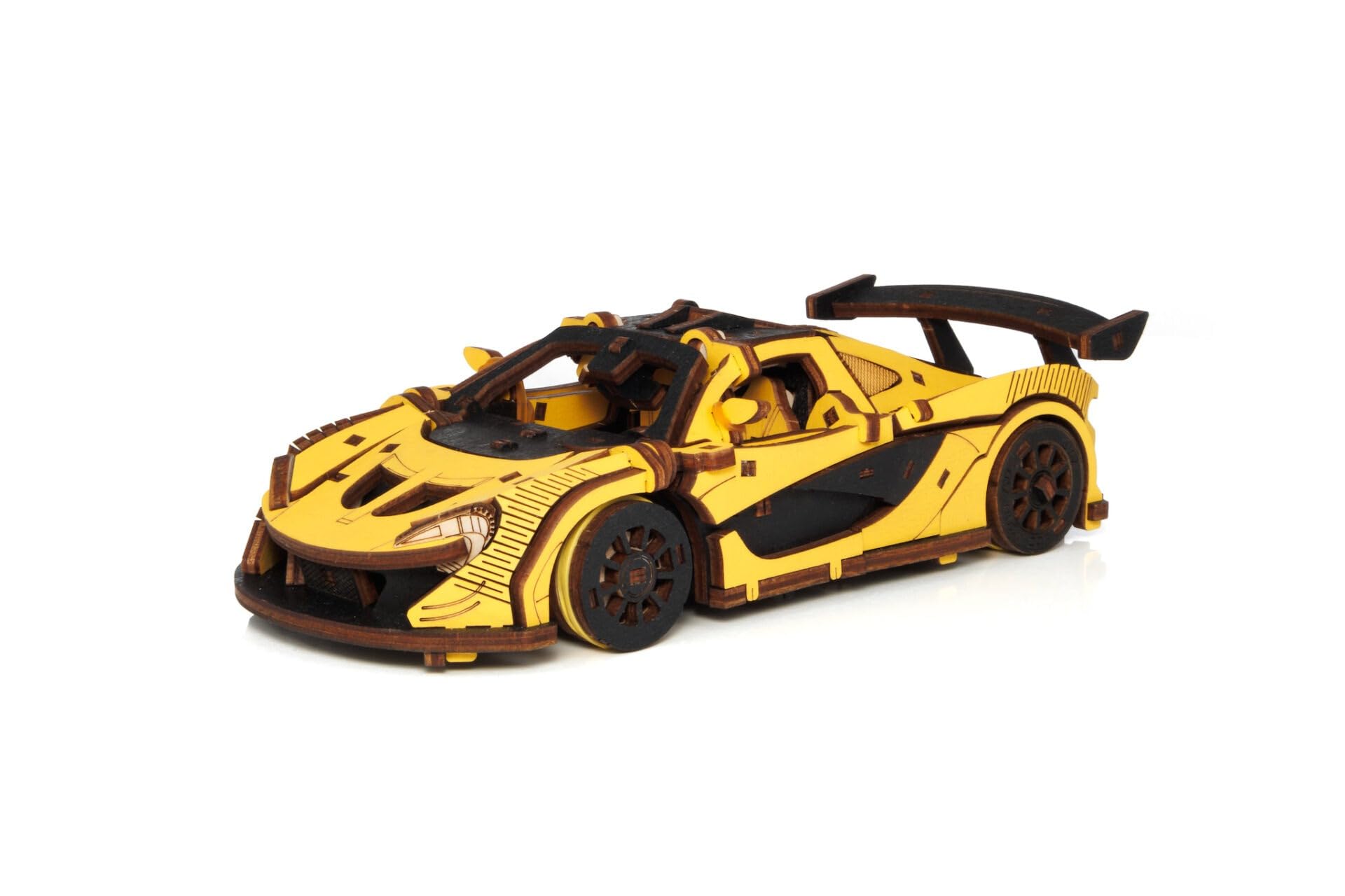 EWA - Puzzle 3D - Voiture de course - Kit de modélisation en bois pour adultes - Avec mécanisme à remonter, roues mobiles et intérieur détaillé - Jouet de voiture en bois - Cadeaux pour adolescents et