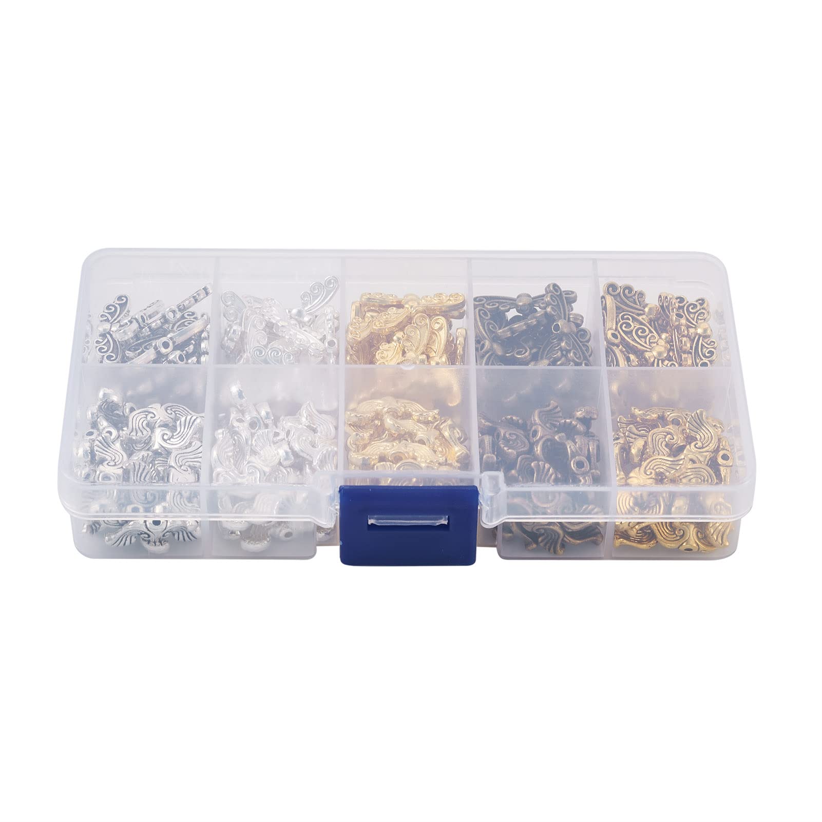 SOFPLATE 1 Caja De 200 Cuentas De Ala De Metal Plateado Aleación Estilo Tibetano Vintage Hada ángel Mariposa Espaciadores Voladores A Granel Para Hacer Joyas, Collares, Pulseras, Dijes, Accesorios De