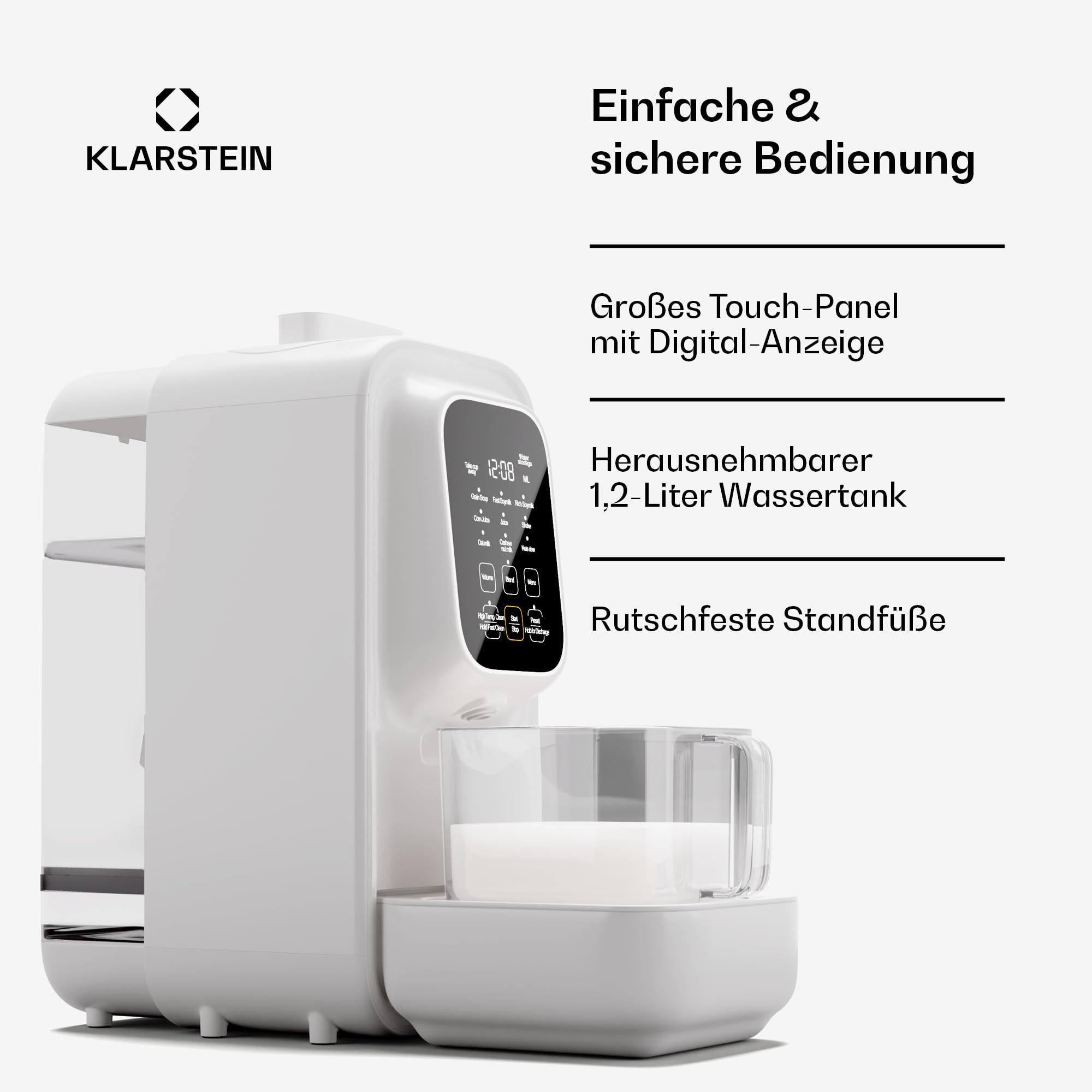 Klarstein Pflanzenmilchbereiter, Digitale Sojamilch Maschine, Nussmilchbereiter, Selbstreinigend