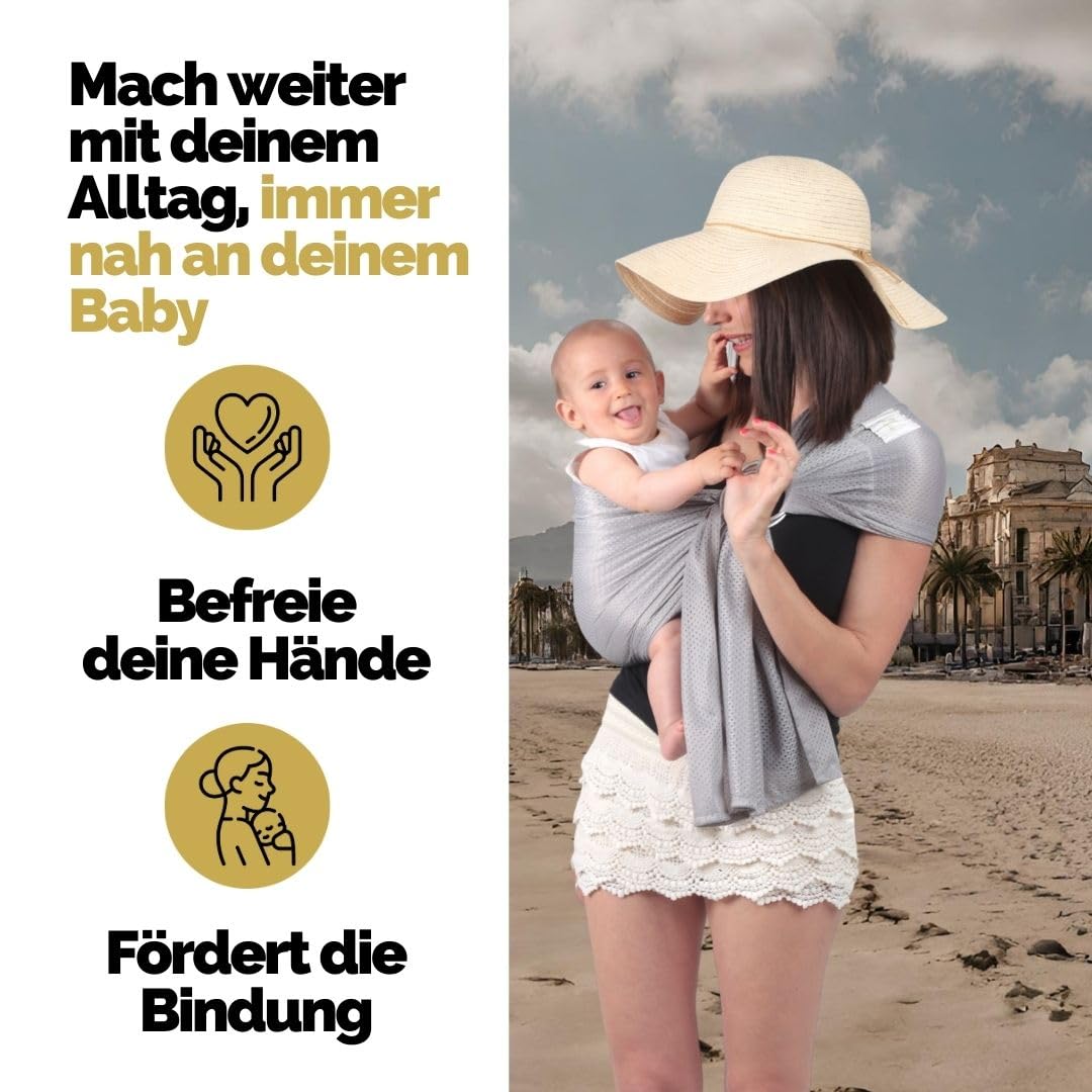 Amarsupiel | Baby-Wasserträger | Baby Wasser Schultergurt | Ultraschnell trocknende | Ergonomische Babytrage | OEKOTEX | Zertifikat Made in Spain |Grau