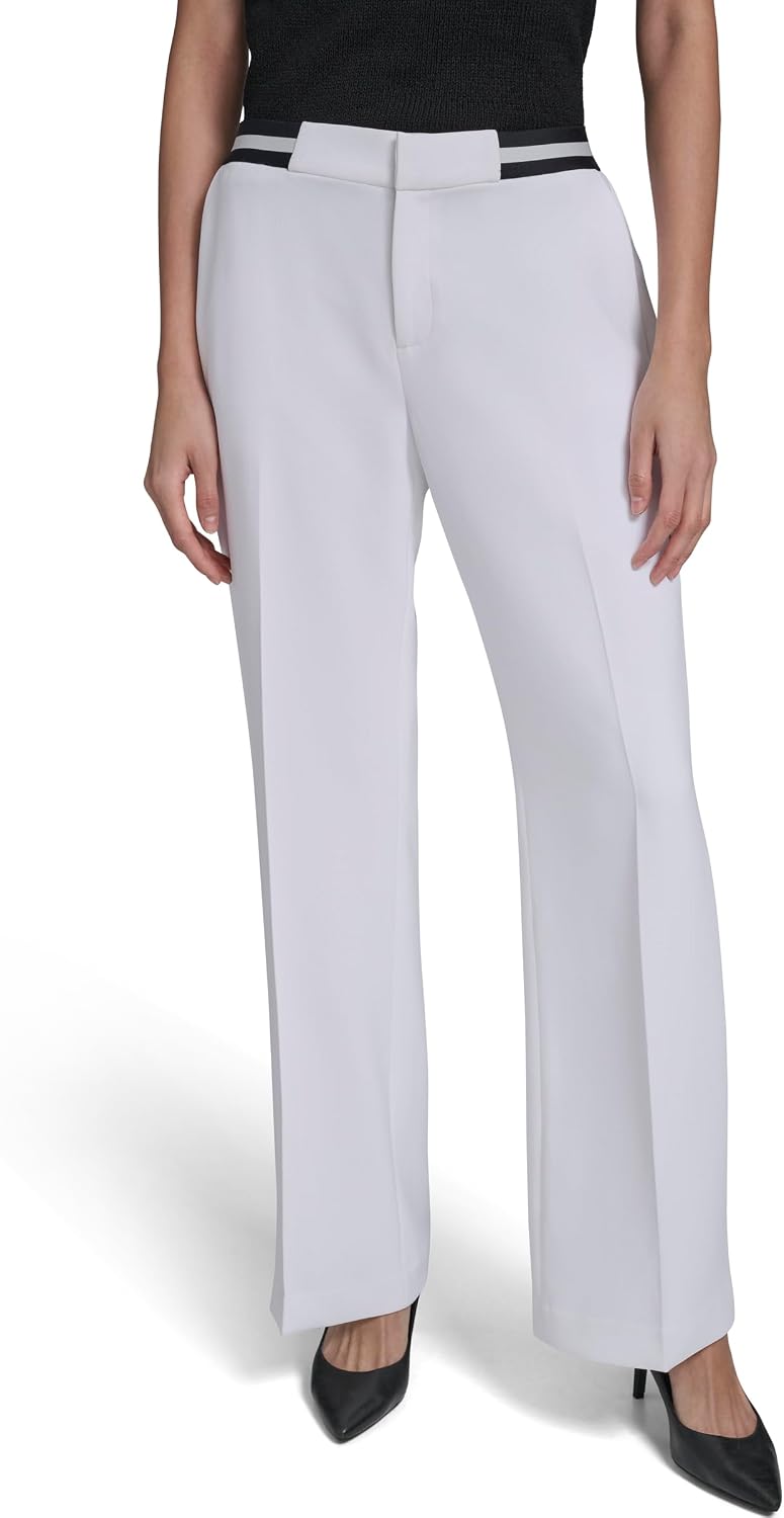 Karl Lagerfeld Women's Classic Contrast Stripe Belt Everyday Pant