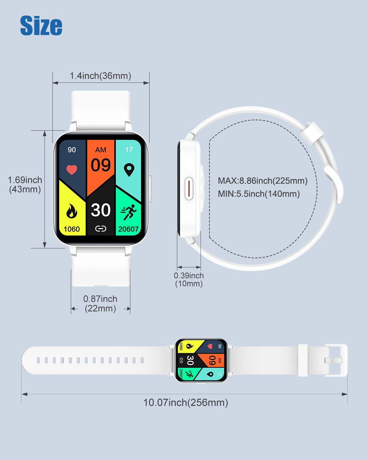 RUIMEN Smartwatch,Reloj Inteligente Mujer Impermeable IP68 con Oxímetro,1.69" Pantalla con Pulsómetro,Monitor de Sueño Monitores Actividad Cronómetros Calorías Podómetro para Android iOS (Blanco)