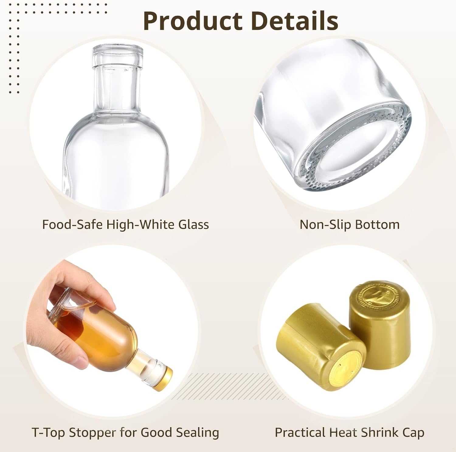 12 Clear Mini Glass Bottles with T-Top Stoppers & Shrink Caps, 3 Oz Beverage Storage Bottles for Wine, Liquor, Beer