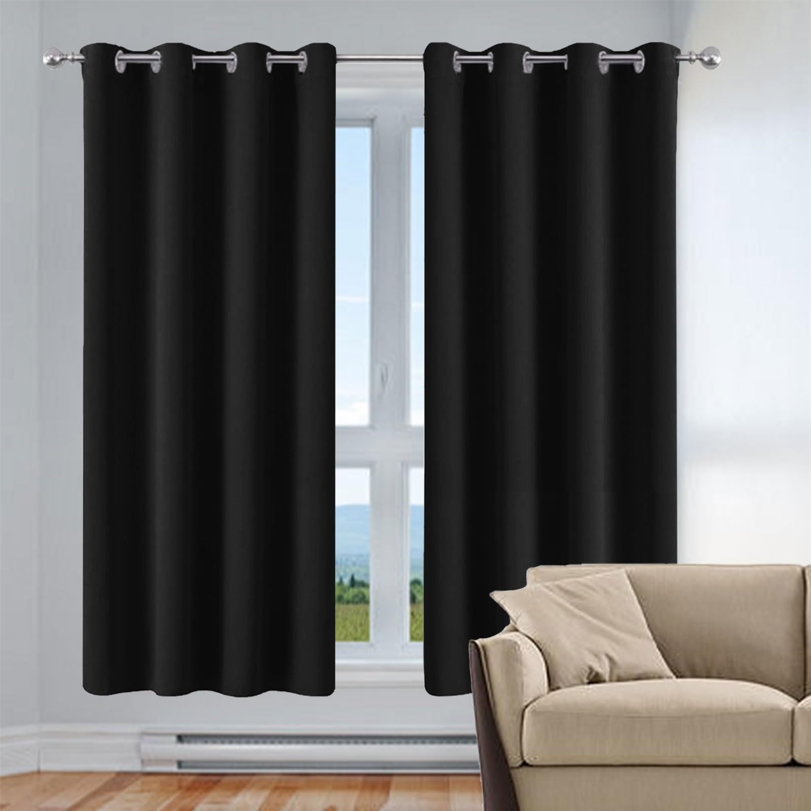 PONY DANCE Gordijnen Kant en Klaar, Verduisterende Gordijnen, Warmte- en Koude-Isolerende Thermische Gordijnen, Geschikt voor Woonkamer, Slaapkamer met Ringen,140B x 350H cm (2 Panelen),Zand