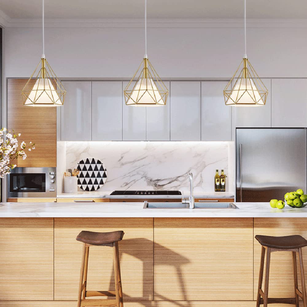 RCIDOS Luces Colgantes Industriales Elegantes Lámpara Suspensión Hueca Estilo Nórdico Lámpara Colgante Diamante Un Solo Cabezal Accesorio Iluminación Techo De Metal Romántico para Restaurantes Comida