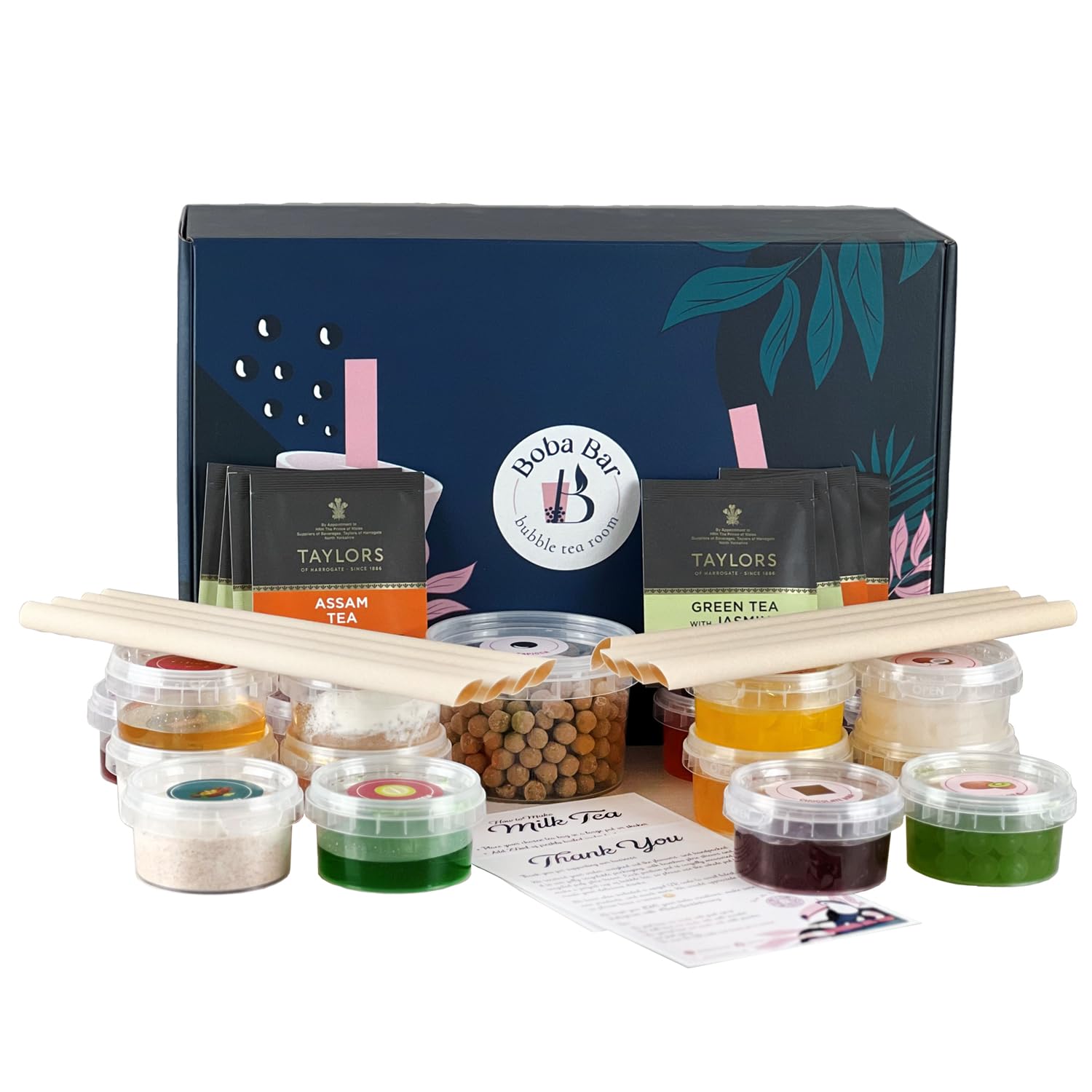 Creamy Twist - Kit Bubble Tea misto | 8 gusti di tè misti, 8 - Popping Boba e guarnizioni in gelatina, tè con bolle di perle di tapioca (per 8 persone) | Bustine di tè verde e Assam di