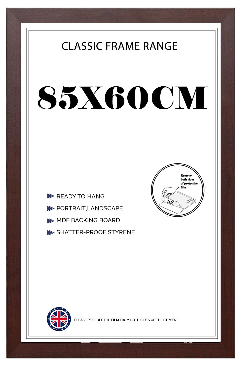Poster frame 85x60cm, Crystal Clear HD Front Mahogony Picture frame 60x85, Jigsaw Puzzle Horizontally or Vertically