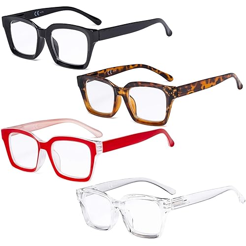 Eyekepper 4 Pack Ladies Reading Glasses - Oversized Square Design Readers for Women