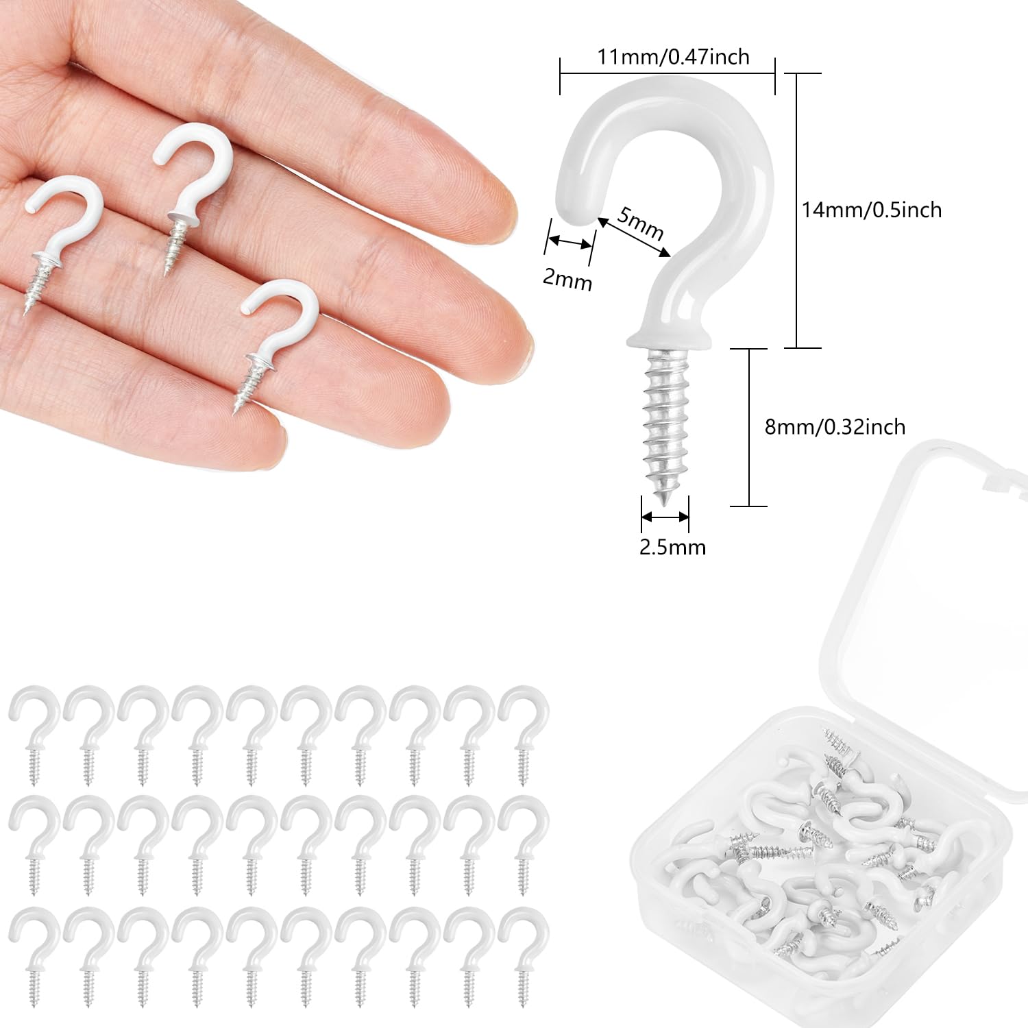 Drado 30pcs Ganci a Vite, Rivestimento in Plastica, Ganci per Soffitto del Giardino della Cucina del Bagno - 1/2'' Bianco