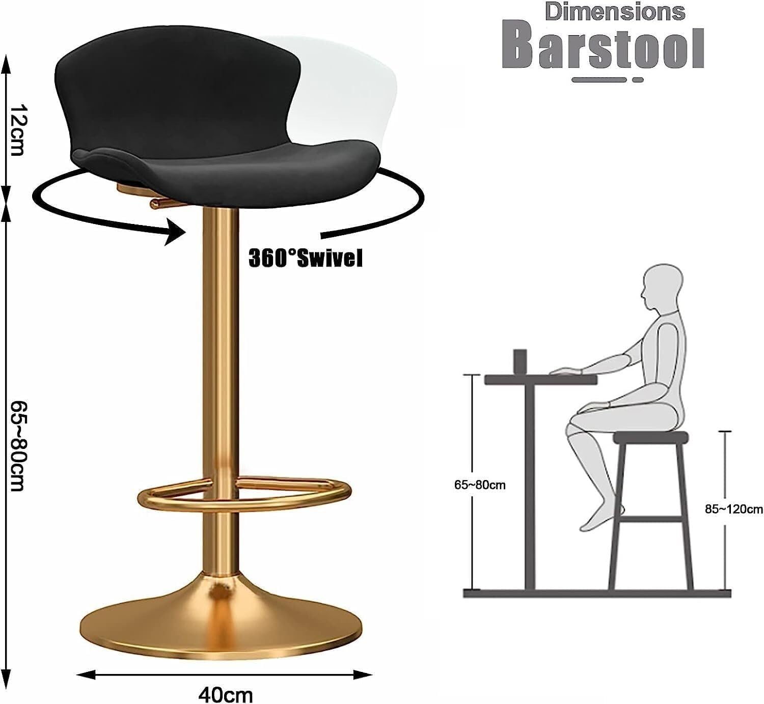 Taburete de Bar de Altura de mostrador, Silla giratoria tapizada Ajustable con Respaldo Alto y Estructura metálica.