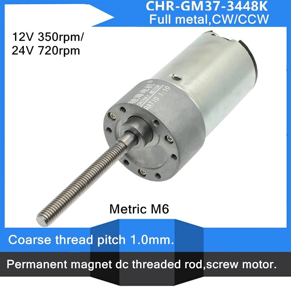 GM37-545S DC gear motor M6 long screw shaft Threaded rod Carbon brush metal motor Permanent magnet 12V 24V - (Speed(RPM): motor with bracket, Voltage(V): 12V 350rpm)