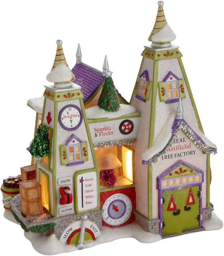 Department 56 North Pole Village Real Artificial Tree Factory Lit House