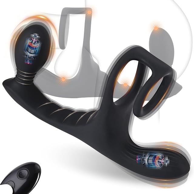 Vibrating Butt Plug Prostate Massager Sex Toys 4-in-1 Anal Vibrator Dildo with 7 High Pulse Vibrating Cock Ring