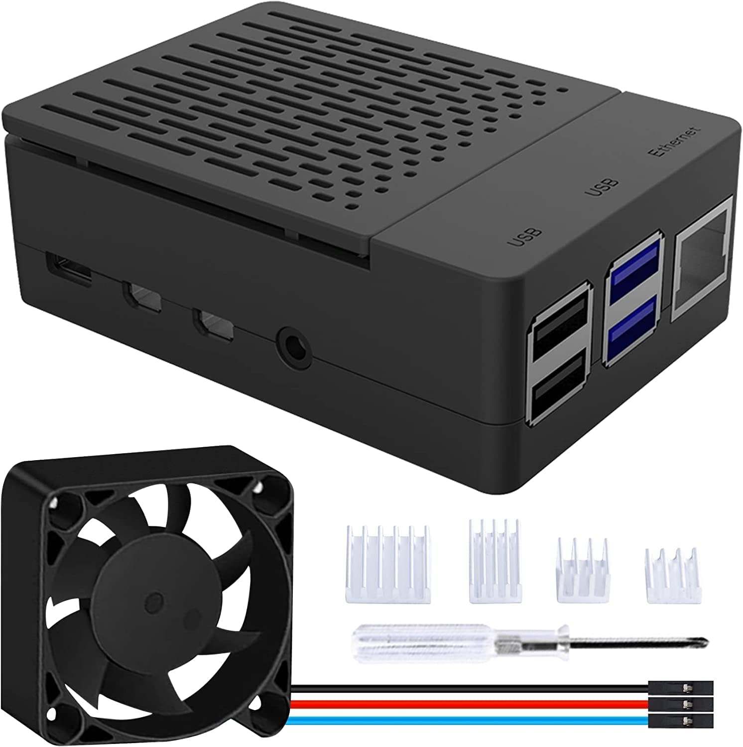ABS Case for Raspberry Pi 4, with PWM Fan 40X40X10mm and 4pcs Aluminum Heatsinks for Raspberry Pi 4 Model B 8GB/4GB/2GB (Black)