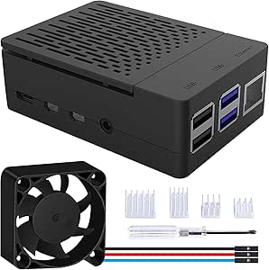 GeeekPi PWM Boîtier pour Raspberry Pi 4 Model B, avec Ventilateur 40X40X10mm et 4pcs Raspberry Pi 4 Dissipateurs (Noir)