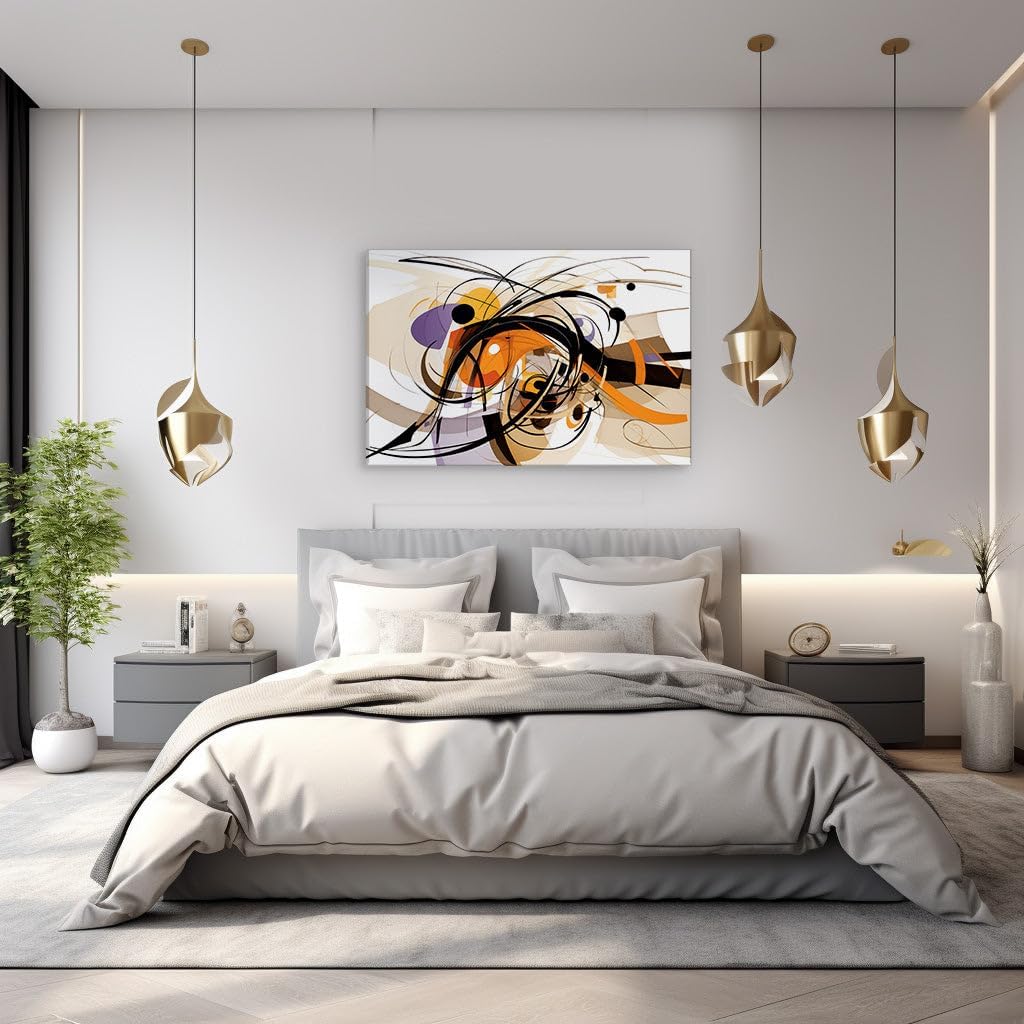 Canvas for Living room. Energizing Interplay of Lines and Curves in an Abstract Digital Symphony, 27 x 18 inch Canvas Wall Art - Contemporary Masterpieces - Modern Home Decor