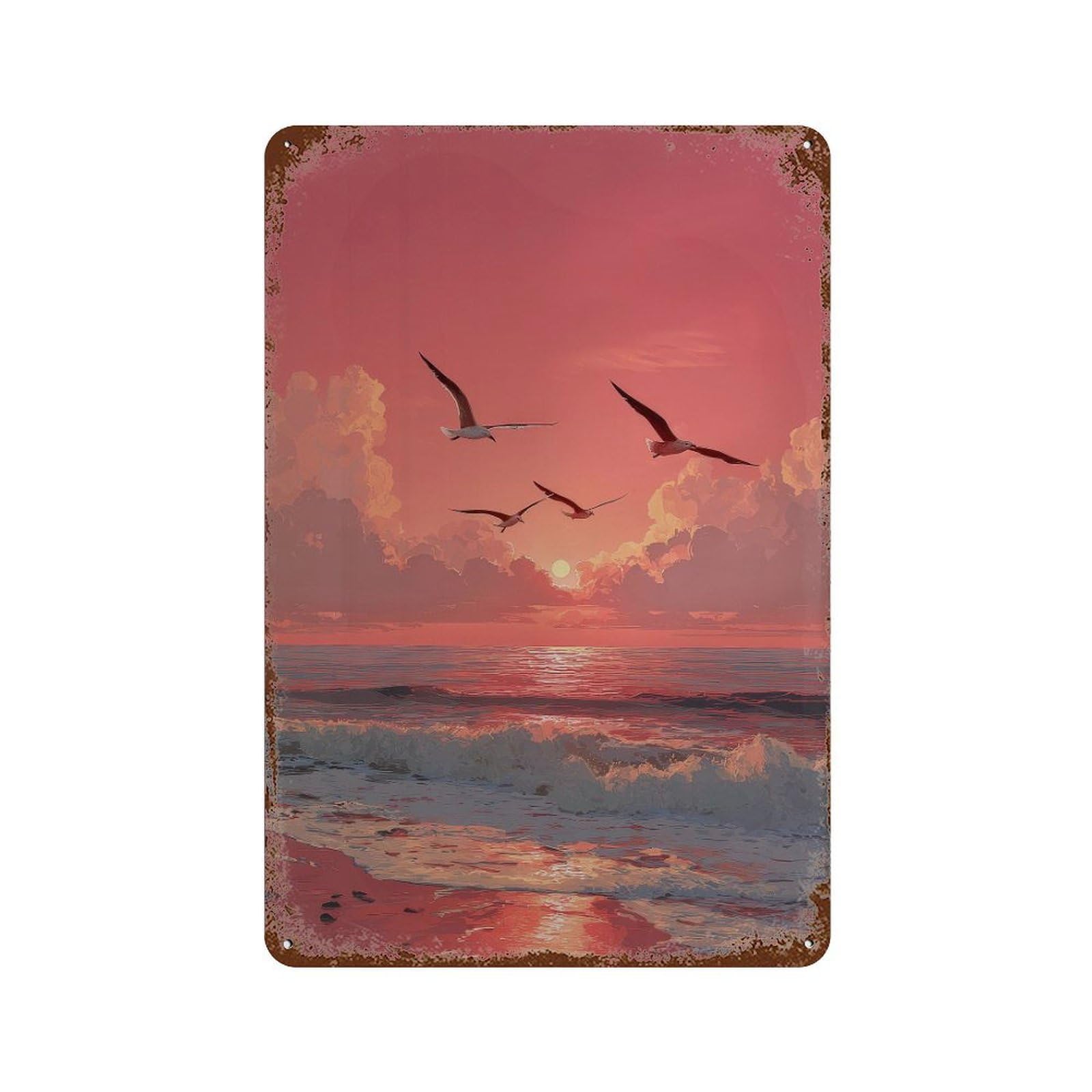 xiaoxiaoshen Seagulls At Sunset. Romantic Coastal Wall Decor Art Metal Tin Poster Modern Home Decor Art Home Bar Shop Decorations Vintage Sign 30x20cm