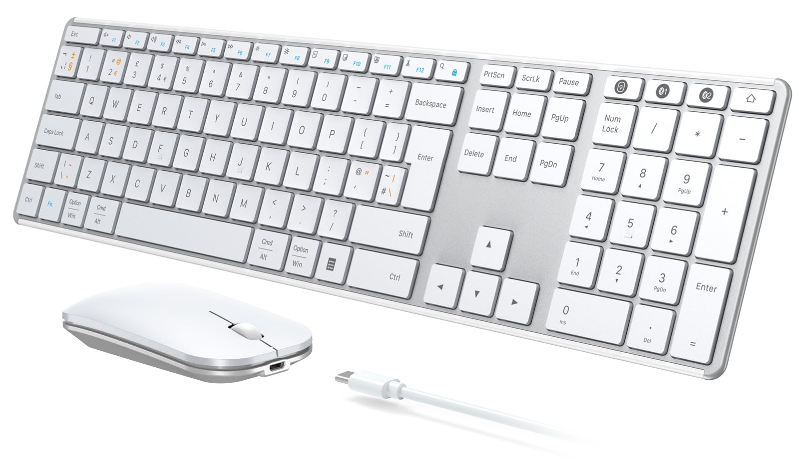 seenda Juego de teclado y mouse Bluetooth recargables Wirelees (USB + Dual BT), ratón y teclado inalámbrico ultra delgado multidispositivo, tableta, diseño QWERTY Reino Unido