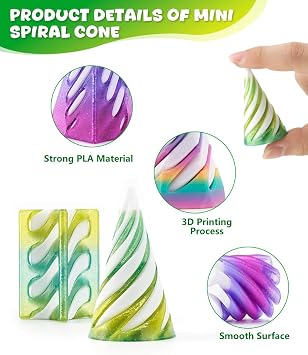 Spinners, 6PCS Mini 3D Printed Spiral Cone Fidget Toy, Impossible Cone Toys Fun Pyramid Passthrough Sculpture Triangle, Desk Decor Anxiety Stress Relief for Home office School Kids Adults Gifts