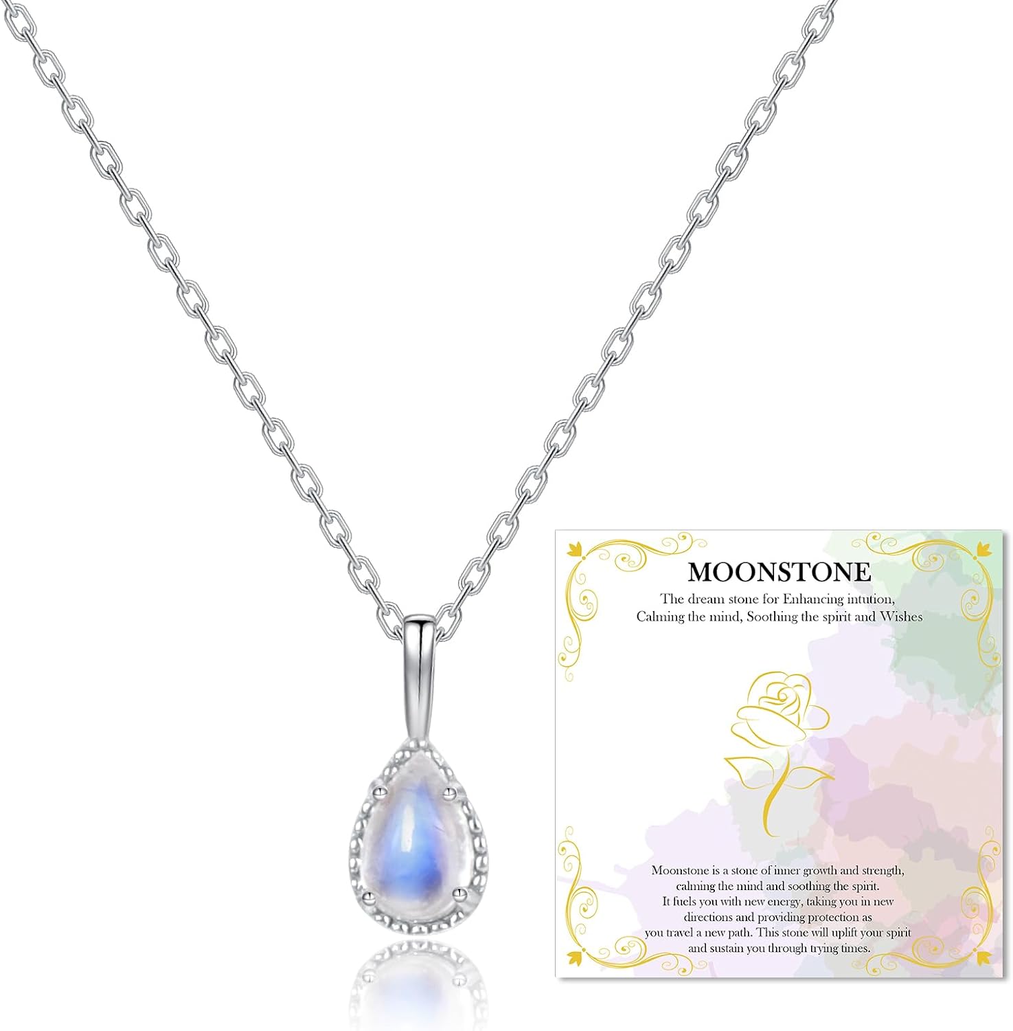 Gem's Beauty Moonstone Necklace New Beginnings Gift Meaningful Jewelry for Women Necklaces 925 Sterling Silver Moonstone Pendant Inspirational Gifts - Image 9