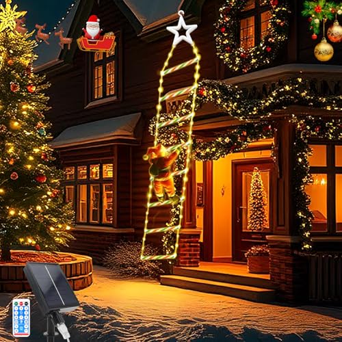 GHONLZIN Weihnachtsmann Leiter Lichterkette, 2 M/6,56 Fuß 124 Leds...