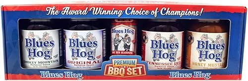 Blues Hog Muestreador grande para barbacoa prémium (paquete variado de 5 con 4 salsas diferentes y 1 frotamiento)