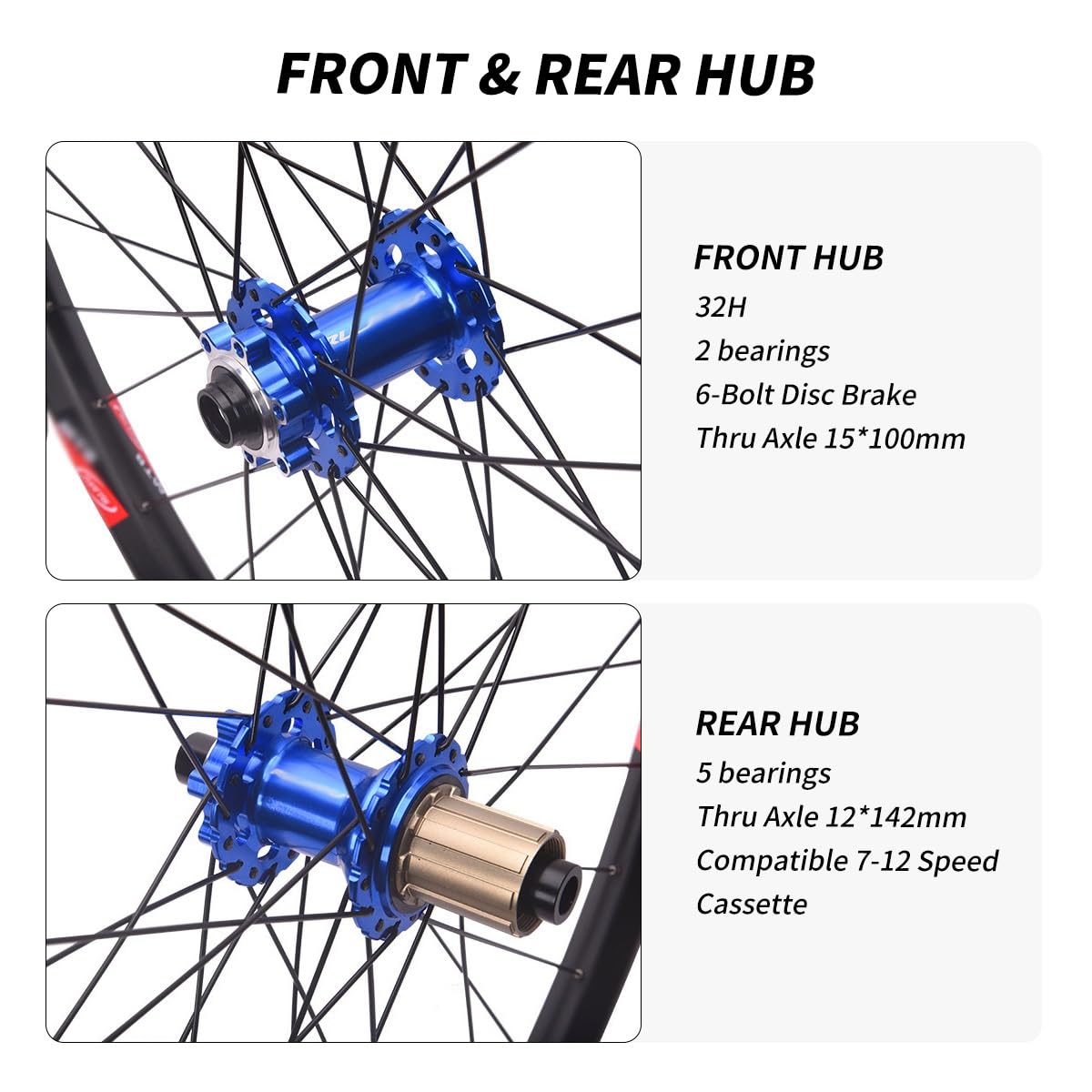 Set Di Ruote MTB 26 27.5 29 Pollici Perno Passante Cerchione In Alluminio