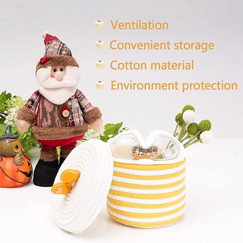 Miniatura 3 de Cesta pequeña tejida con tapa, bonita canasta de cuerda de algodón, canasta decorativa de juguetes para perros, gatos, cesta de regalo para bebés