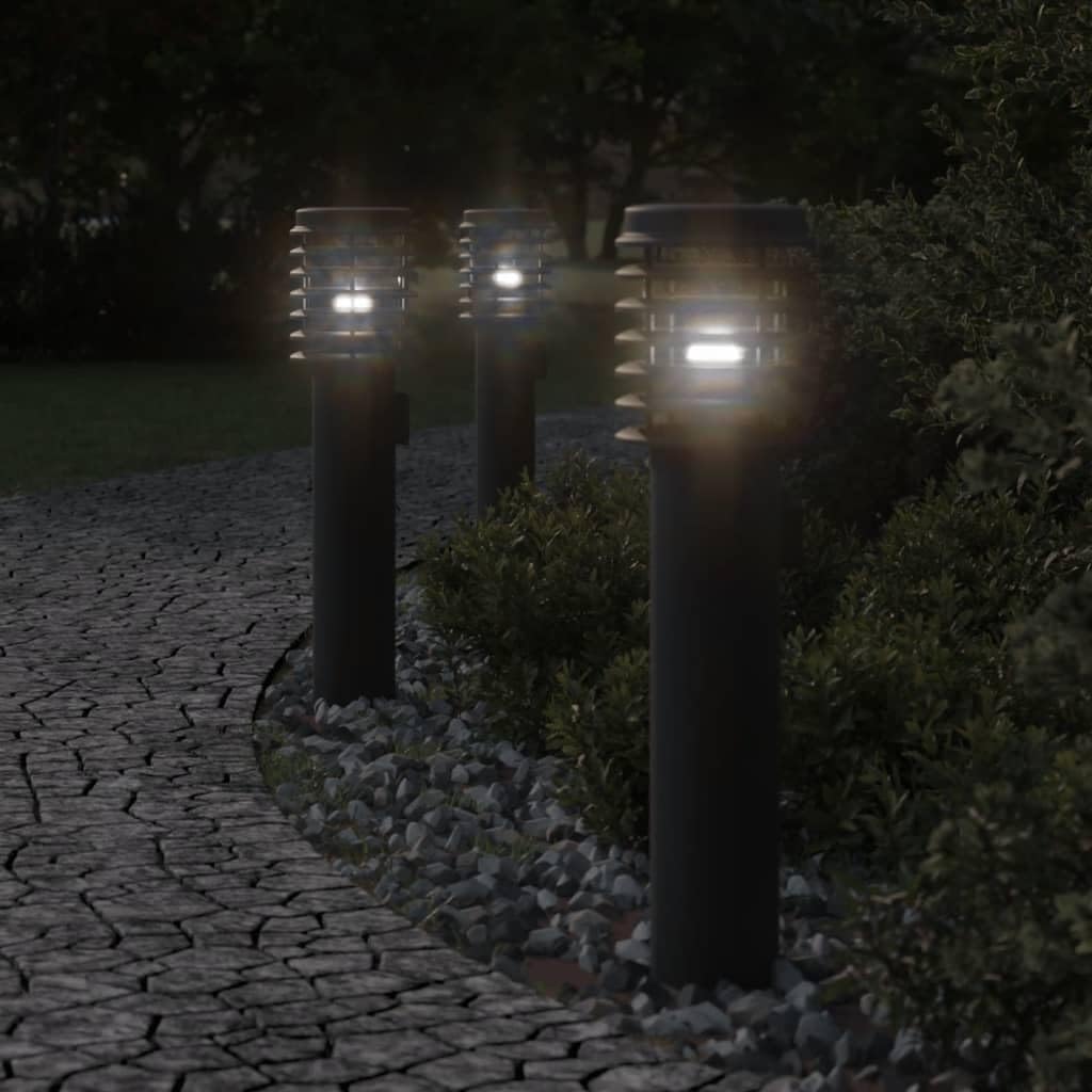 Gecheer Lampade da Terra per Esterni con Presa 3 pz Nere 60 cm Acciaio,L4006378