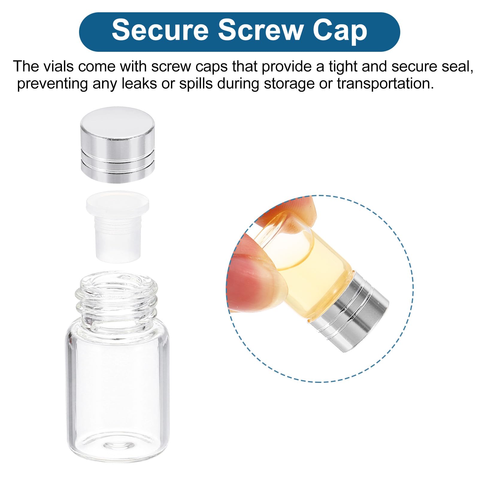 PATIKIL 50-Pack 2ml Clear Glass Essential Oil Bottles With Black Caps & Orifice Reducers