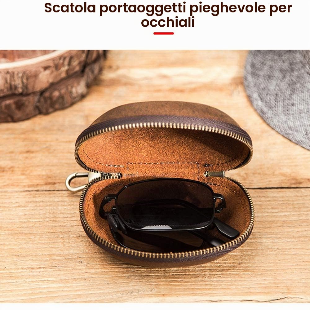 Contacts Custodia protettiva in vera pelle per occhiali da sole, astuccio da viaggio d'affari per uomini e donne, stile vintage (caffè)