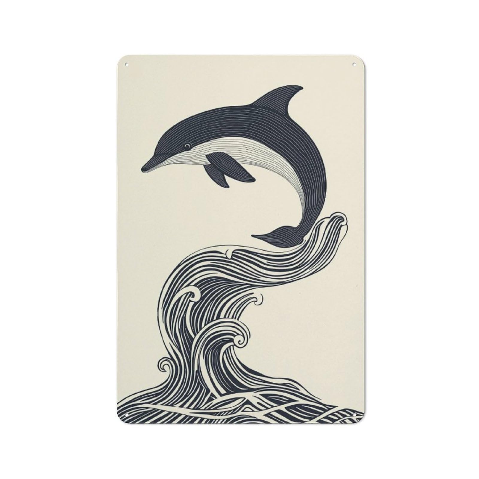 Junmoney Style Dolphin Leaping Wave Printed Metal Sign 30X20cm For Dining Room Or Kitchen, For Kitchen Wall Decor Lovers