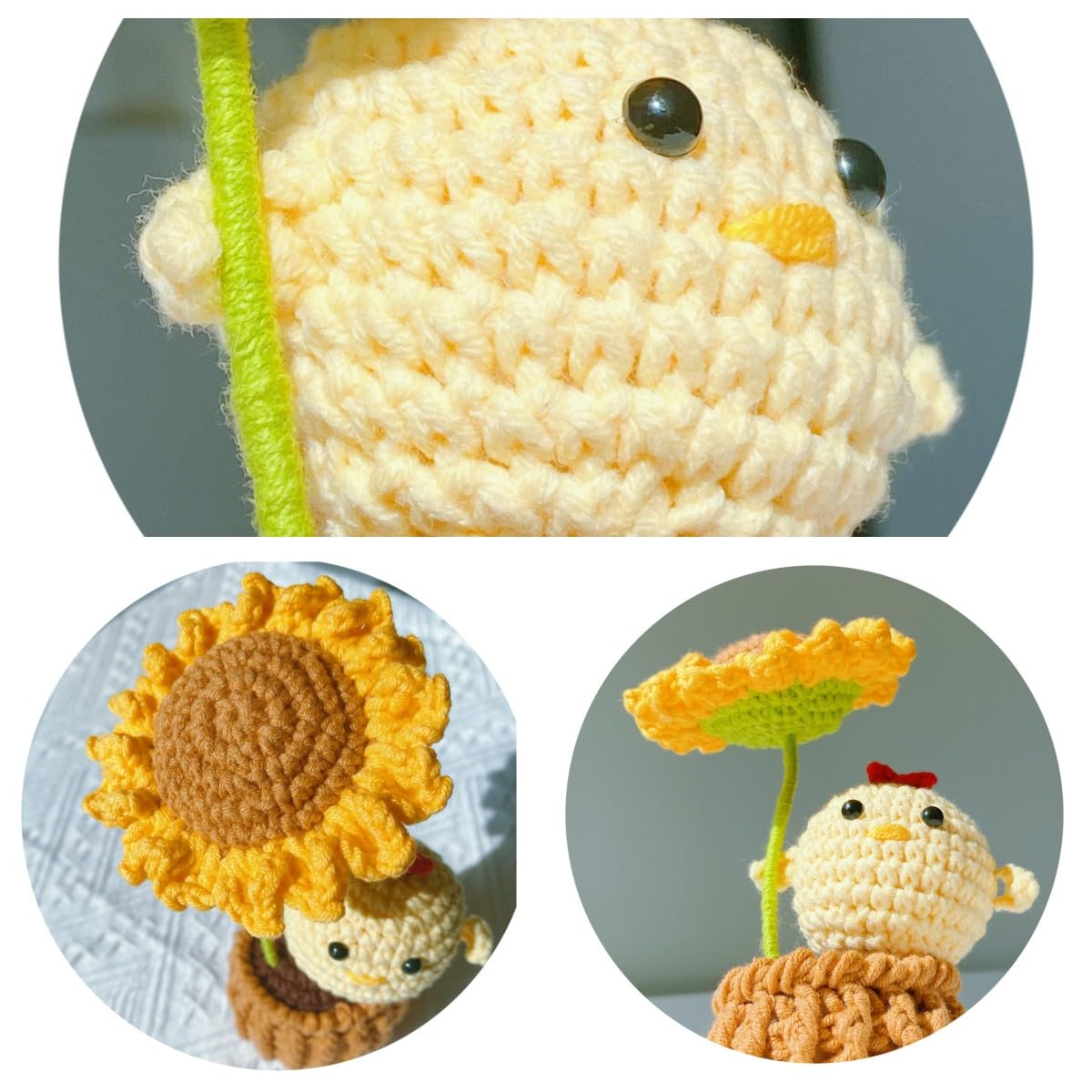 Funny Desk Decor?Already Made Crochet Animals,Funny Cute Crochet Chicken Decoration with Sunflower,Handmade Knitted Desk Decoration for Home Office Toy Cheer Up Gifts Mother's Day Birthday Party