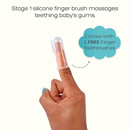 Miniatura 4 de grabease Cepillo de dientes para bebé de doble cara, cepillo de dientes de entrenamiento para bebés, sin BPA y sin ftalatos, paquete de 2, verde