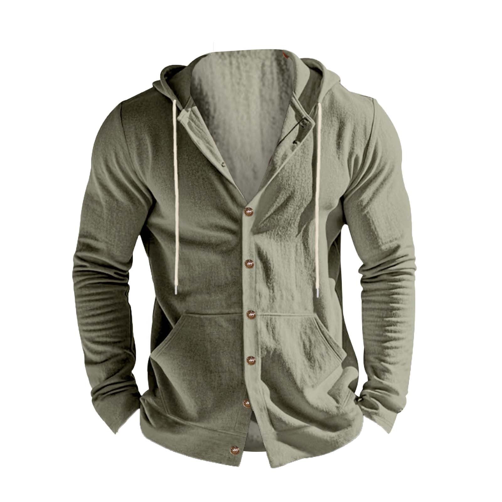 Camicia Lino Uomo con Cappuccio Maniche Lunghe con Tasche E Bottoni, Indumento Leggero di Moda per Look Casual E Vacanze