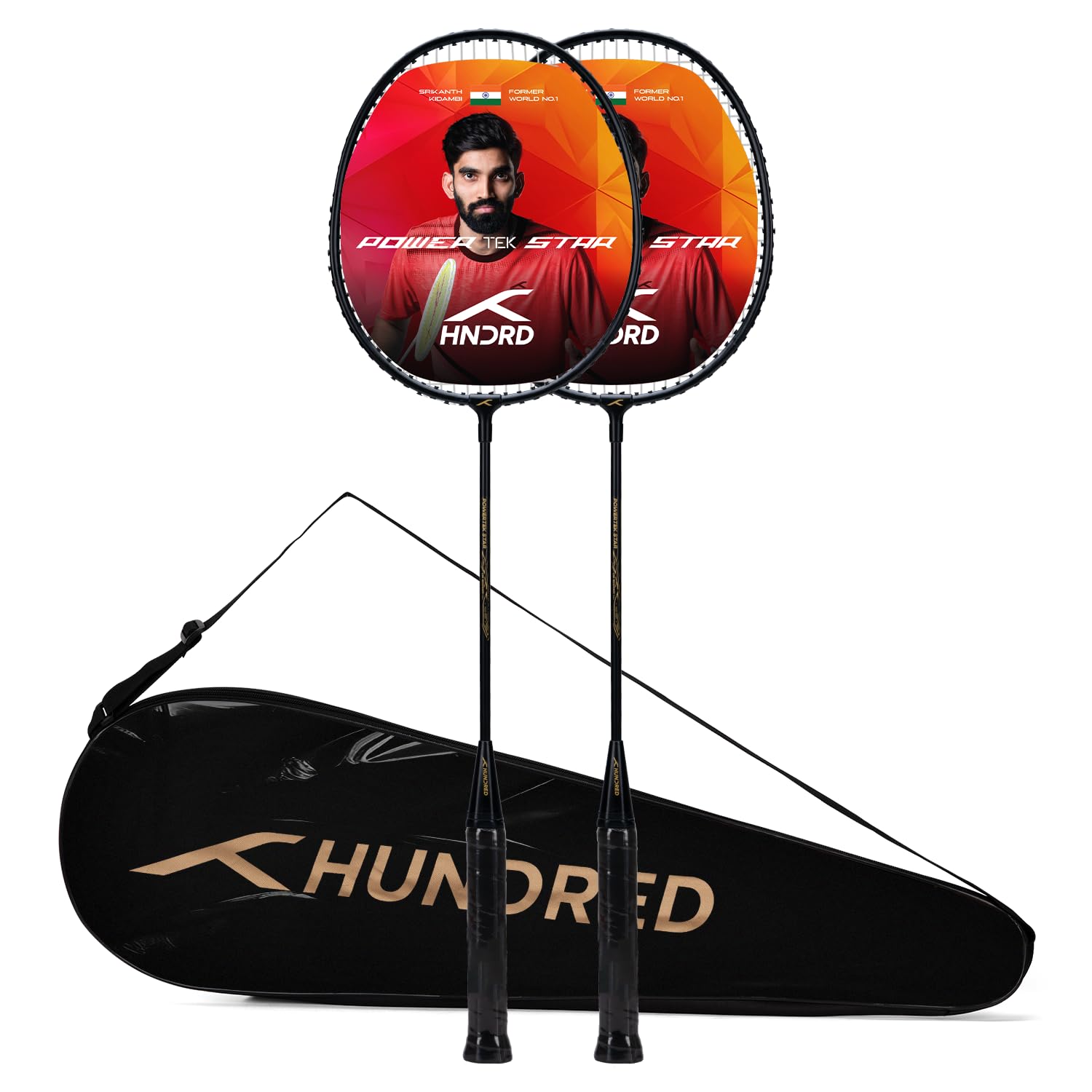 Hundred Powertek Star Carbon Graphite Set of 2 Strung Badminton Racket with Full Cover Combo-picture-27
