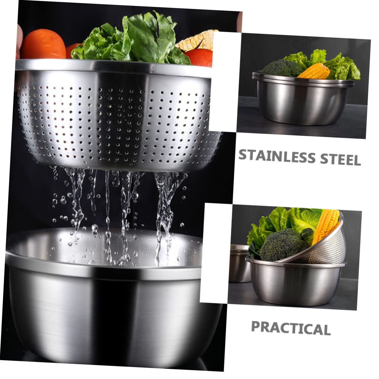 Scolapasta Multifunzionale in Acciaio Inox Doppio Strato e Design a Fori Fini, per Drenare Frutta e Verdura in Cucina Interna o Campeggio