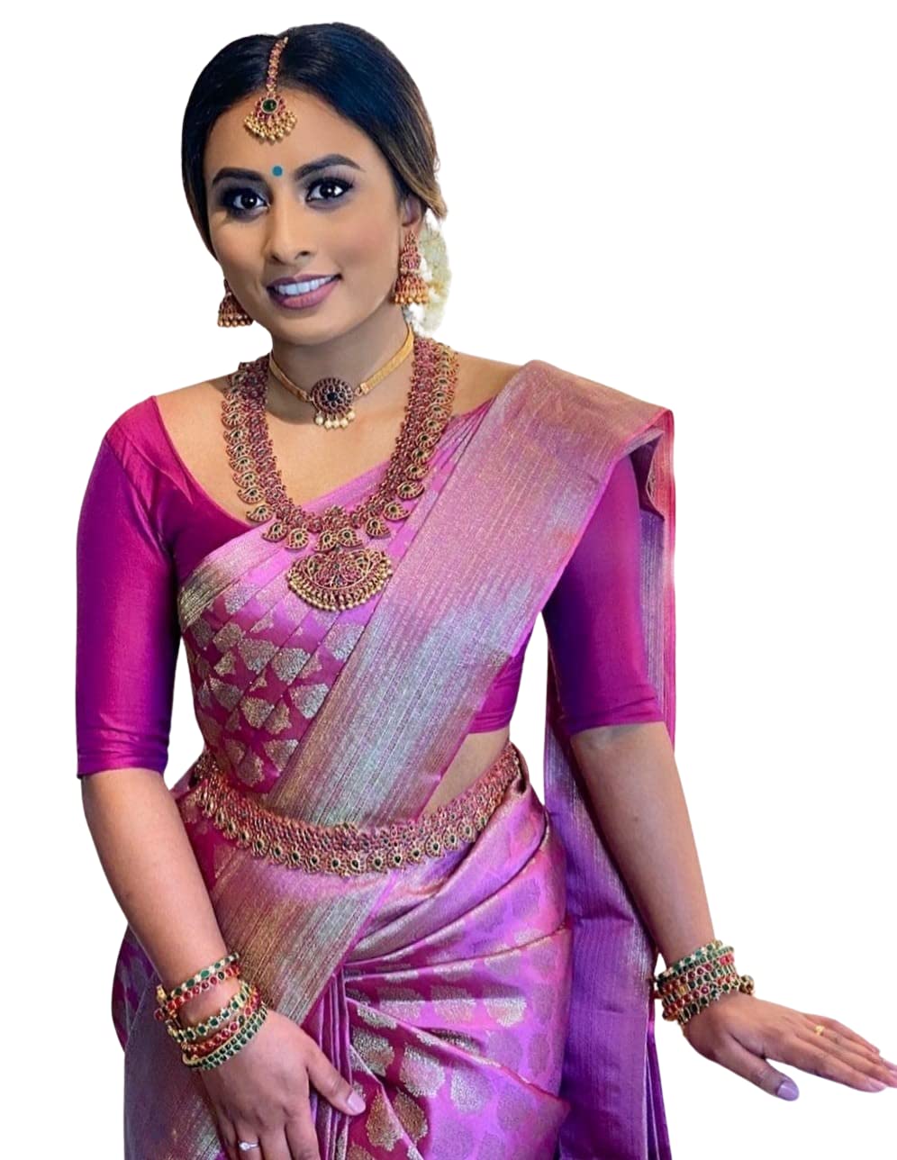 SGF11- Women's Kanjivaram Soft Lichi Silk Saree With Blouse Piece (Dull Pink)