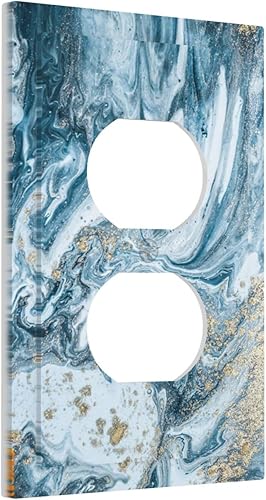 Miniatura 2 de Moderno abstracto Lexury Dark Turquoise Teal Blue Gray Marble Textured Pattern 1 Gang dúplex Receptáculo Placa de pared Jumbo Cubiertas de enchufe