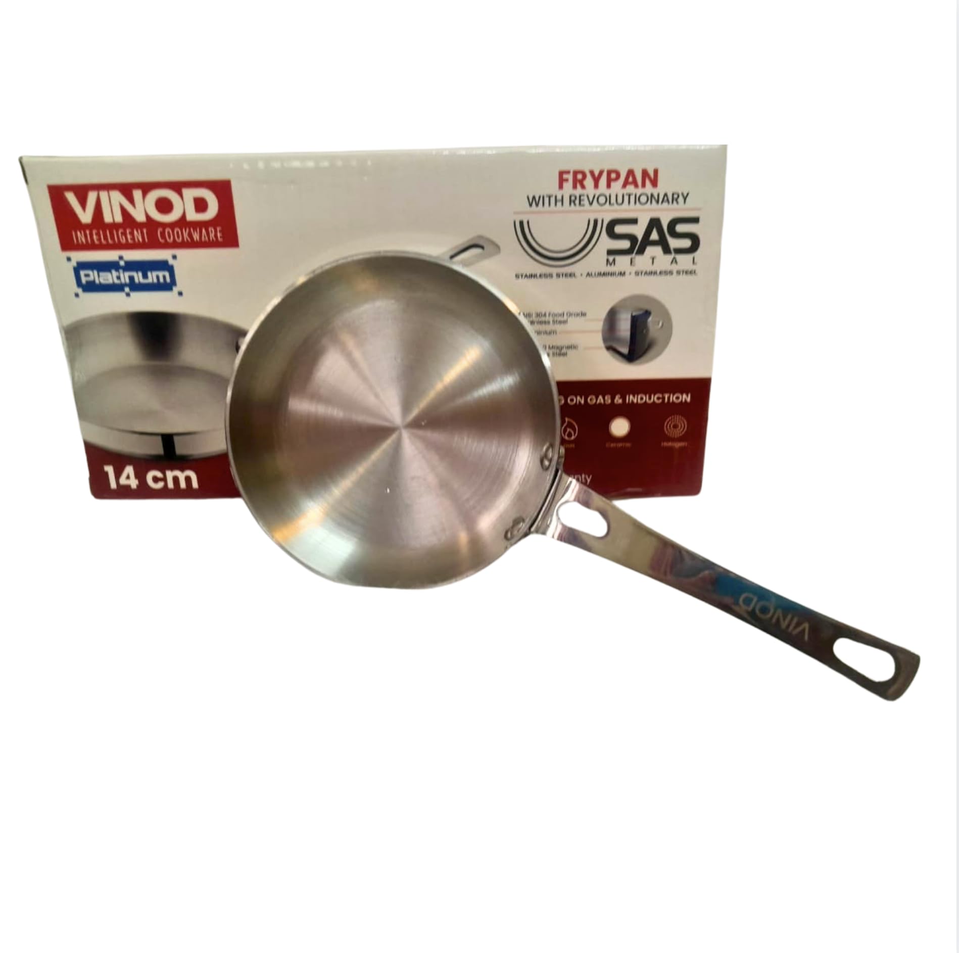 Vinod Platinum Triply Mini-Bratpfanne aus Edelstahl, 14 cm, kompaktes Design, induktionsfreundlich, vielseitige Bratpfanne, perfekt für das tägliche Kochen, Tadka, Braten, Omelett