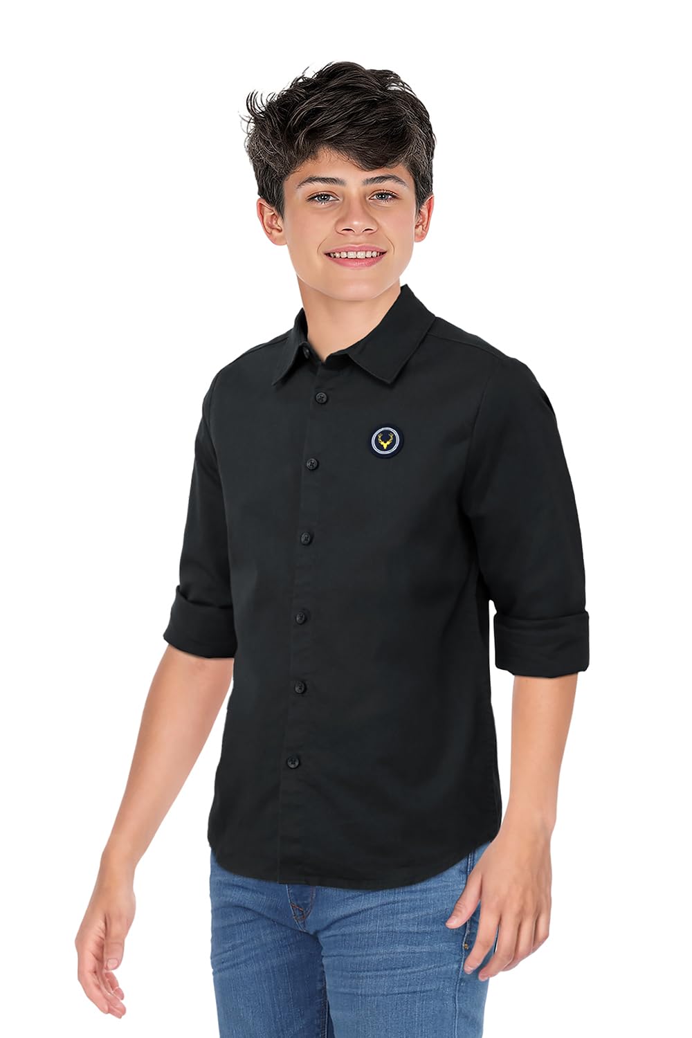 Allen Solly Boy's Regular Fit Shirt (ABSFCRGBW85311_Black - Image 3 thumbnail