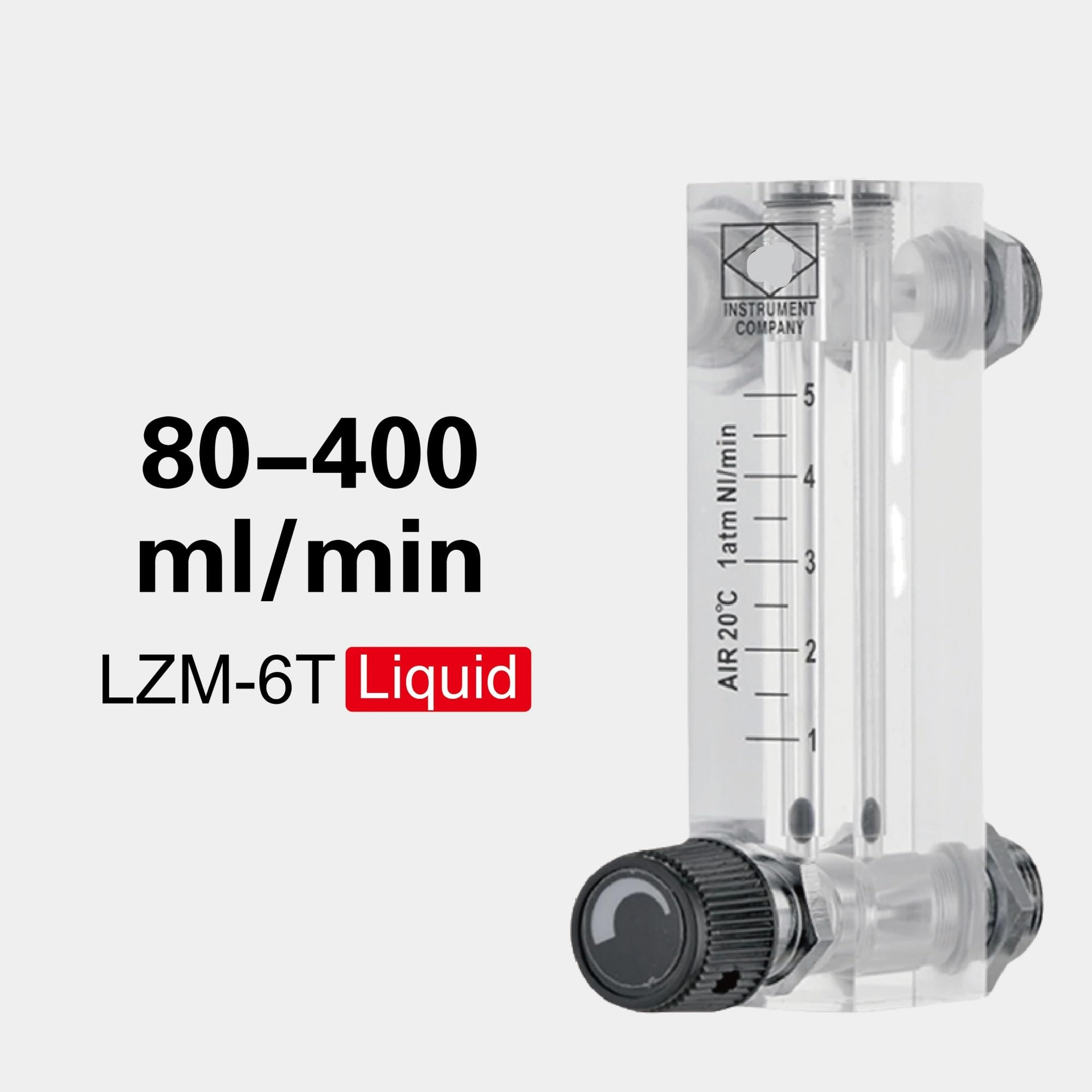 Medidor de flujo rotámetro LZM-6T, montaje en Panel acrílico, área Variable, medidor de flujo bajo de 6-1000mL/min con válvula(Liquid 80-400ml-min)