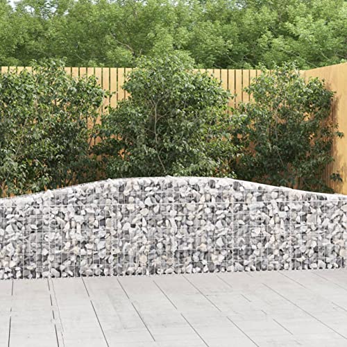 Homgoday Cestas de gaviones 6 uds Forma de Arco Hierro 400x30x60/80 cm, Cesta Muro Gaviones, Gavión Jardinera Contenedor, Muro de Gaviones de Jardín, Vallado Cerca Patio