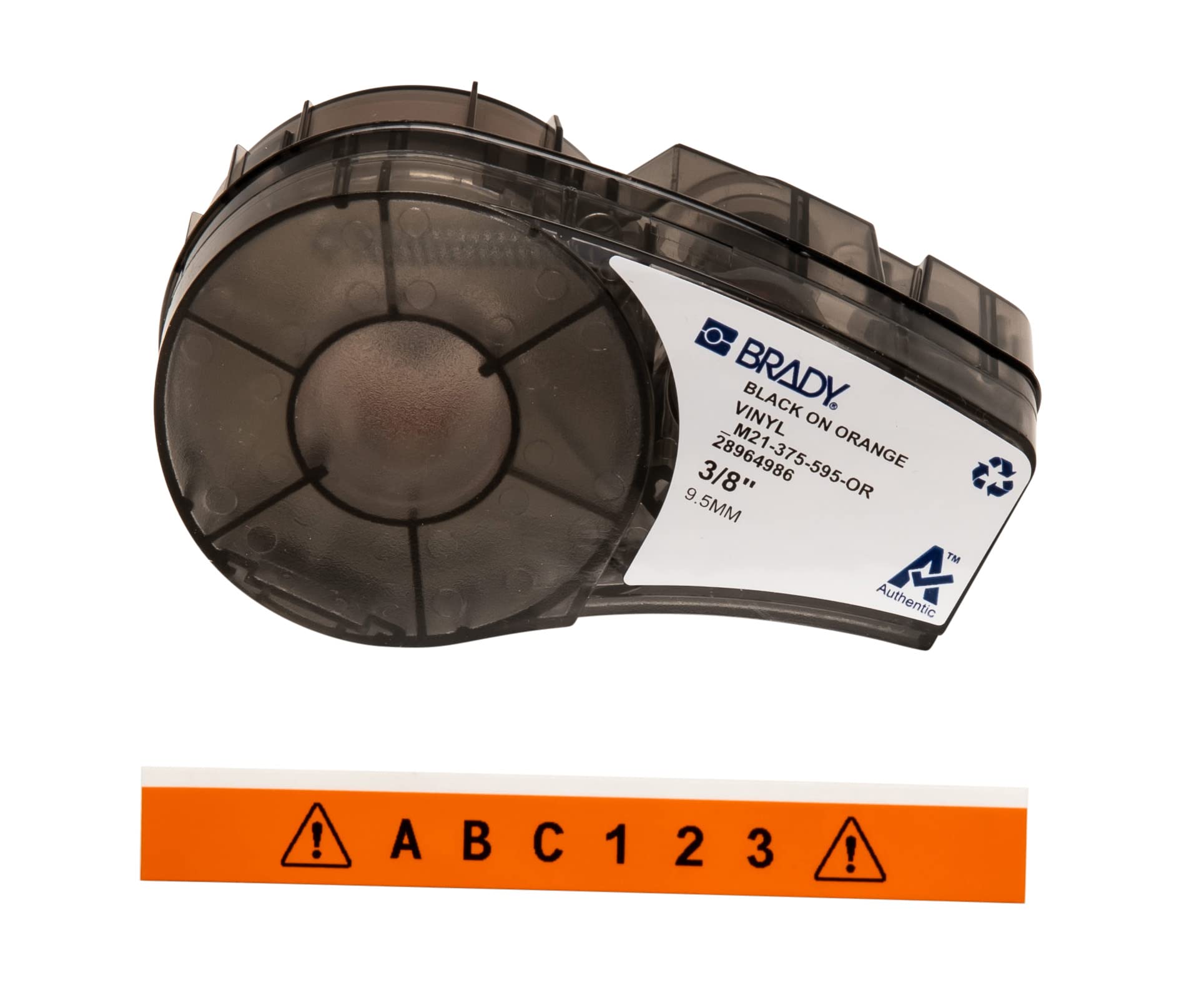 Brady Authentic (M21-375-595-OR) All-Weather Vinyl Label for Indoor/Outdoor ID, Lab and Equipment Labeling, Black on Orange- For M210, M210-LAB, M211, BMP21-PLUS and BMP21-LAB Printers, .375" W, 21' L