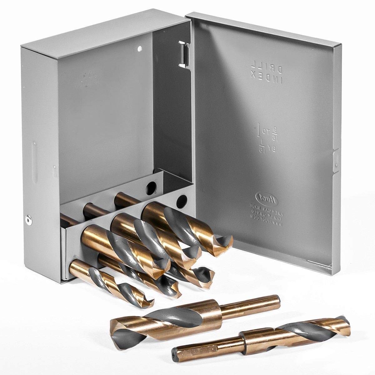 Stark USA 8-Pieces High Speed Steel Drill (9/16" to 1") by 1/16 Drill Bit HSS 135 Degrees 1/2" Shank Metals, Stainless Steel, Cast Iron, with Case