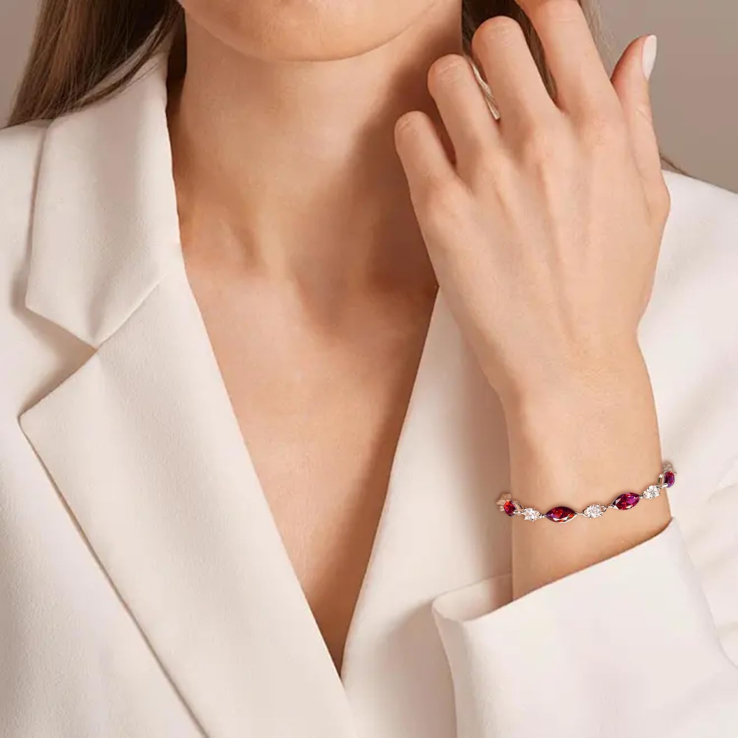 STARCHENIE 925 Sterling Silver Tennis Bracelet, Marquise Cut Crystals Jewelry, 7.5 Inch with Extender