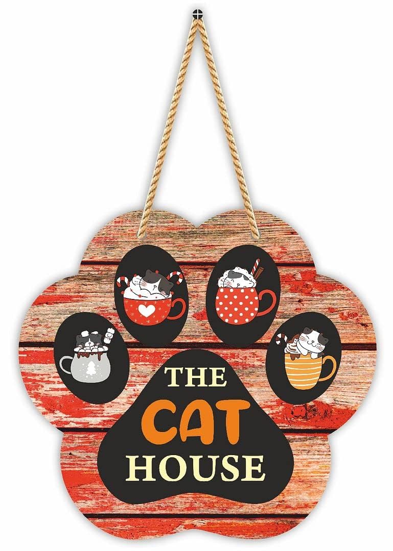 CVANU Sign The Cat Home MDF Cat Paw Design Wall Hanging for Cat Lover's Wall Decor Item (6inch x6.5inch) Unique Color Wood-image-19