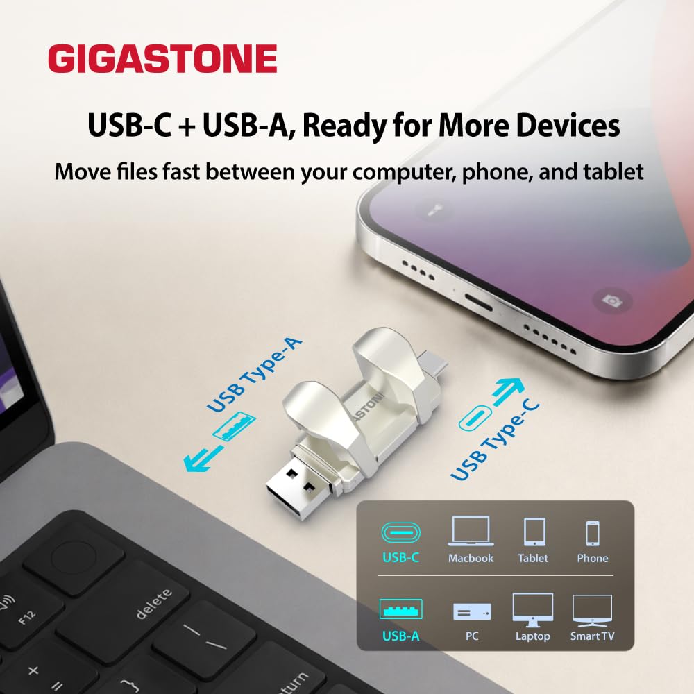 Gigastone SSD esterno 1TB, USB-A+C, fino a 500MB/s. Portatile per backup, compatibile con PS5, iPhone 16, MacBook, iPad, Xbox e Playstation. Supporta 4K 60fps ProRes, USB 3.2 Gen2