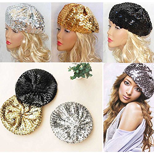 Gorro tipo boina con lentejuelas brillantes para fiesta miniatura 7