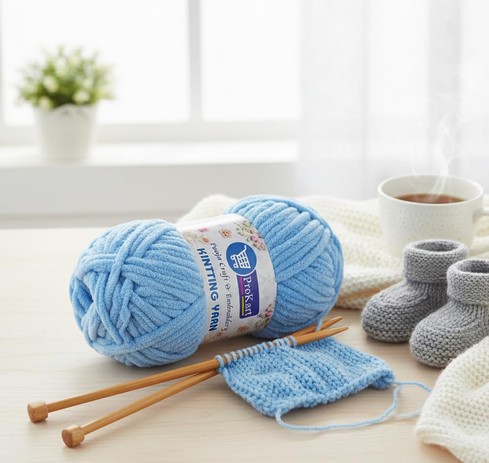 Image of ProKart Premium Blankie Wool, Plush & Cuddly, Knitting Wool Ball | Blanket Thick /Mottu Yarn Ball Suitable for Hand Knitting & Crocheting for Baby, Adult, Sweaters, Blankets (Baby Blue,100gms x 1 Pack)